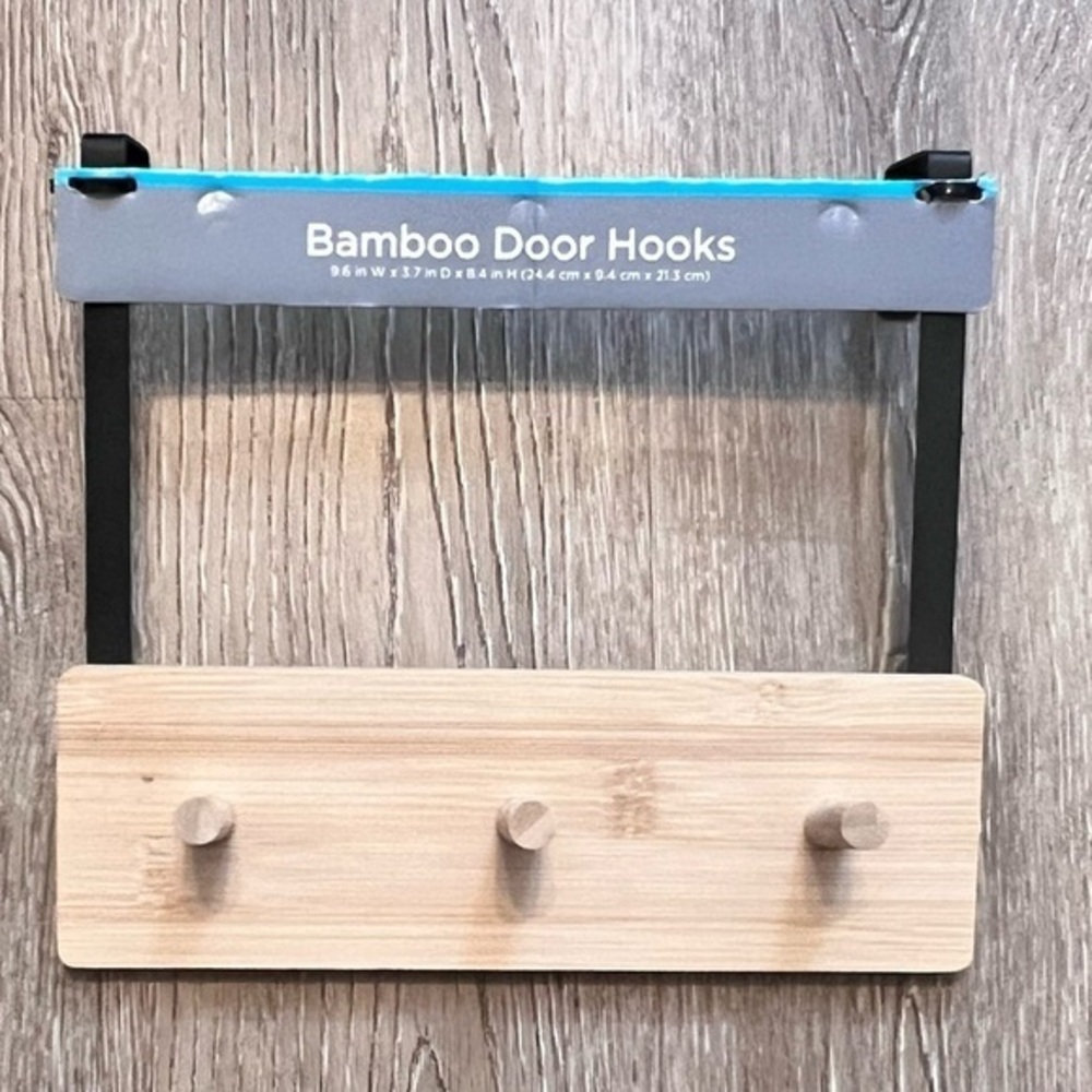 Bamboo Black metal Triple-Hook Over The Door Towel Hook‎ NWT